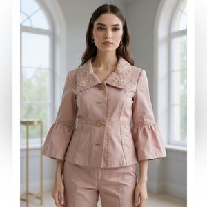 Blanc Noir Blush Vegan Leather Jacket with Gold Accents sample piece